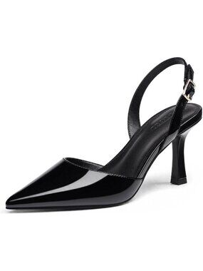 Women's Cool Black Closed Pointed Toe Pumps Slingback Dress Slip on Kitten Heels